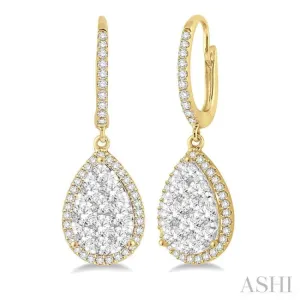 1 1/2 Ctw Pear Shape Diamond Lovebright Earrings in 14K Yellow and White Gold