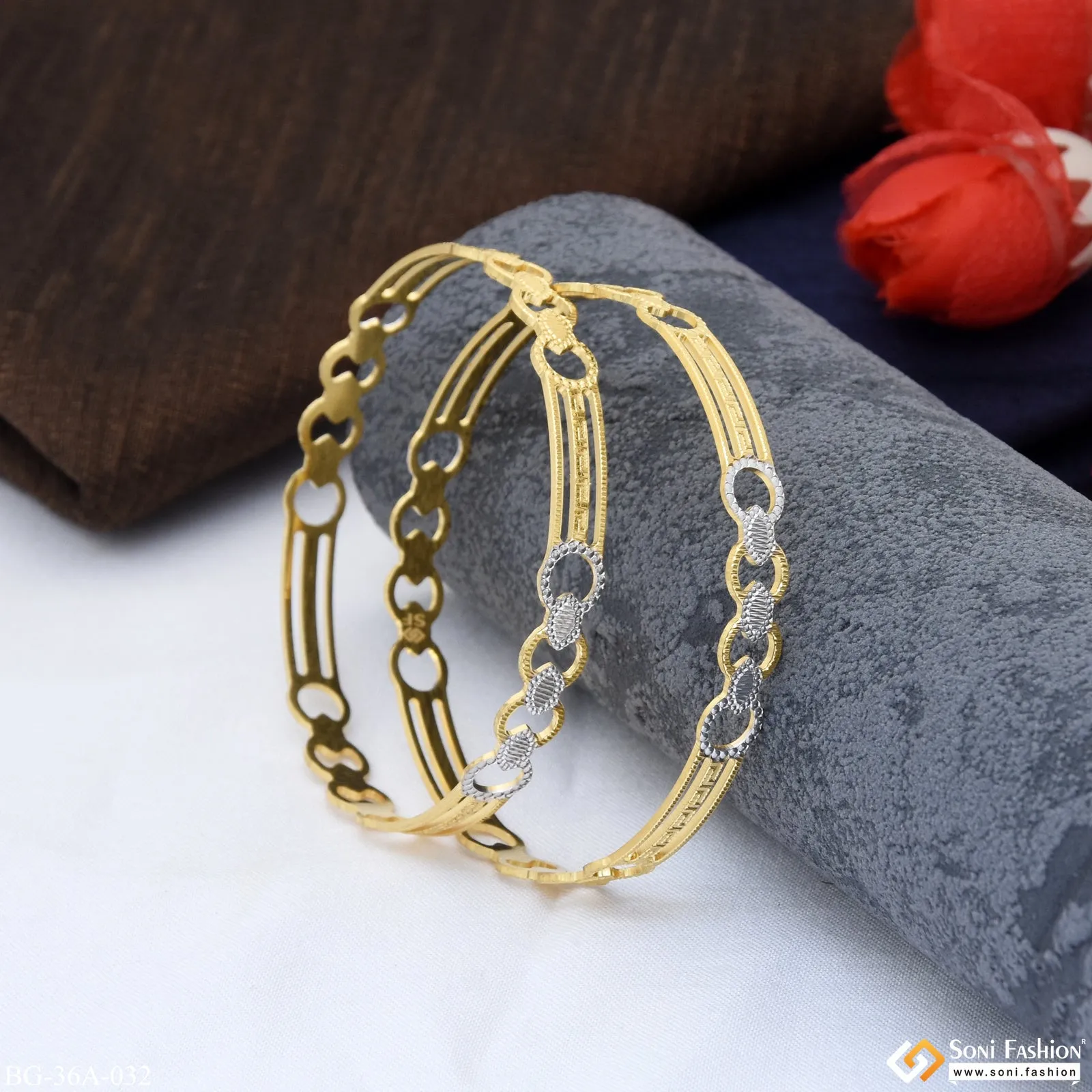 1 Gram Gold Plated Finely Detailed Funky Design Bangles for Lady - Style A032