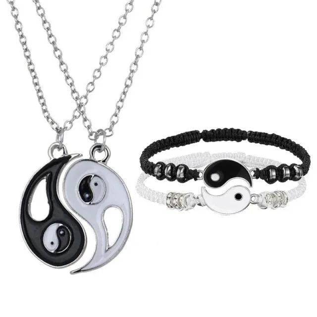 1 Set Tai Chi Couple Necklaces For Women Men Best Friends Yin Yang Paired Pendants Charms Braided Chain Couple Bracelet Necklace