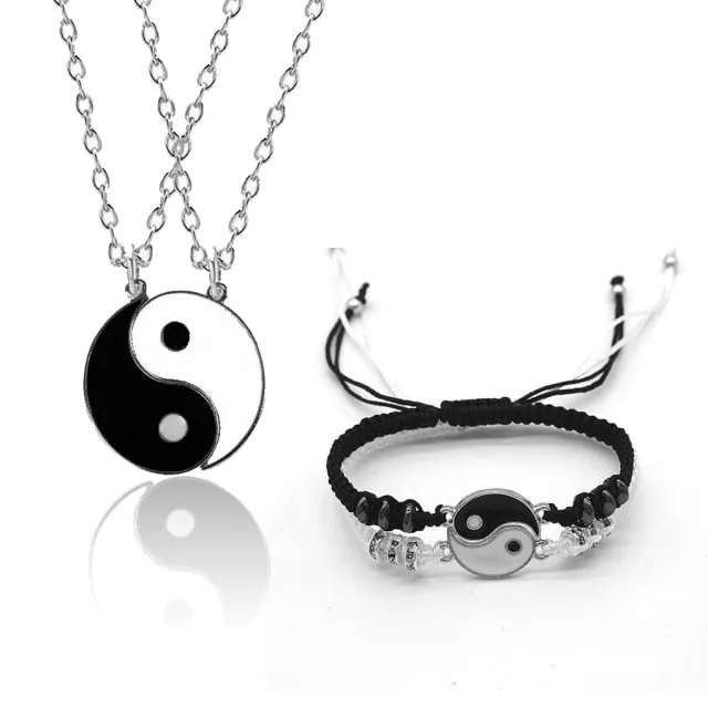 1 Set Tai Chi Couple Necklaces For Women Men Best Friends Yin Yang Paired Pendants Charms Braided Chain Couple Bracelet Necklace