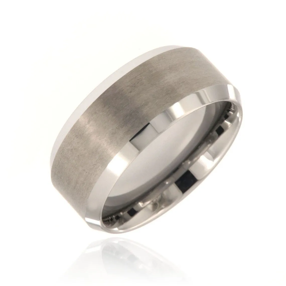 10mm Heavy Tungsten Carbide Men's Ring With Brushed Finish Center And Beveled Edge - FREE Personalization