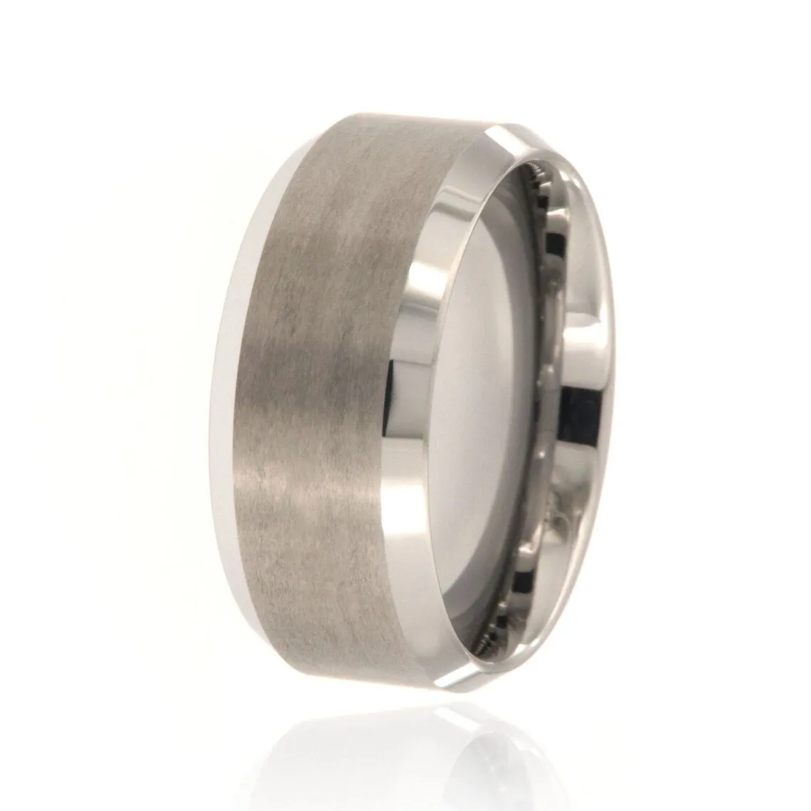 10mm Heavy Tungsten Carbide Men's Ring With Brushed Finish Center And Beveled Edge - FREE Personalization