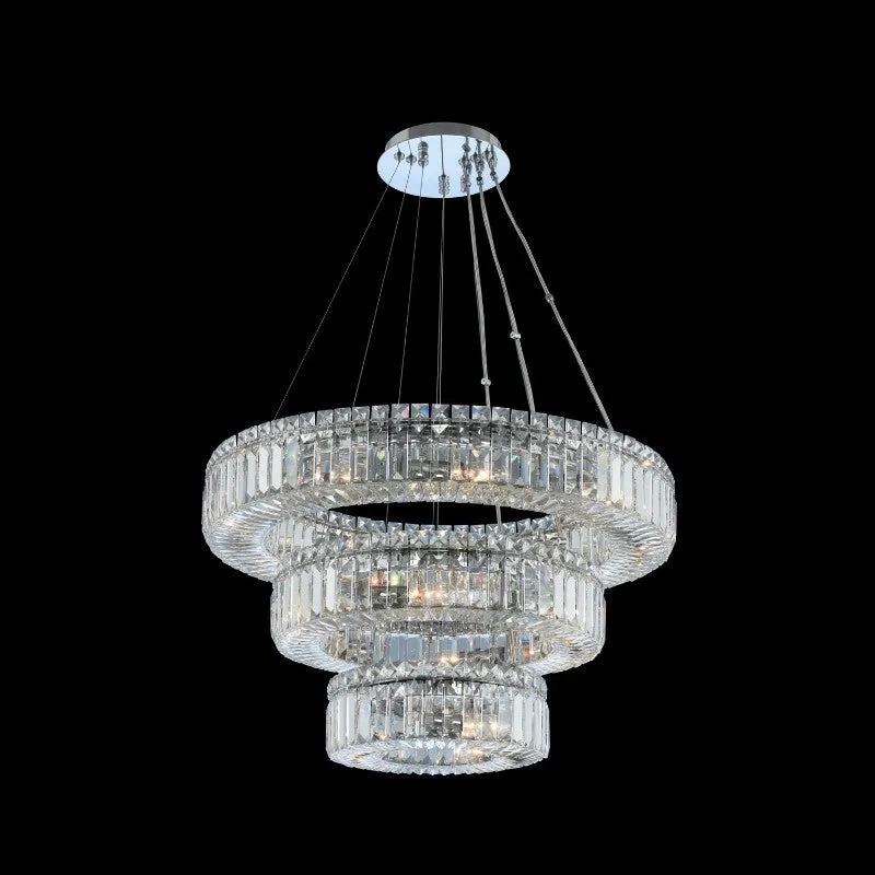 (12 18 26) Inch Round Crystal Chandelier Three Tiers Suspended Modern Chandelier