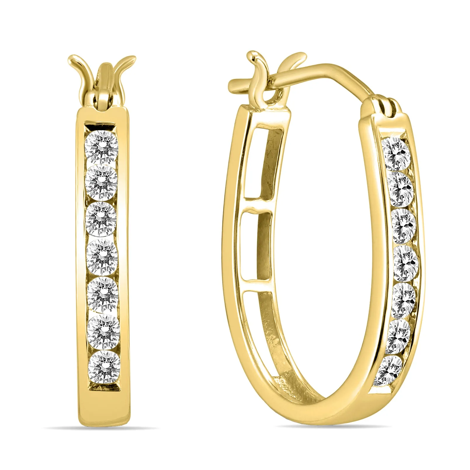 1/2 Carat Tw Diamond Hoop Earrings In 10K Yellow Gold