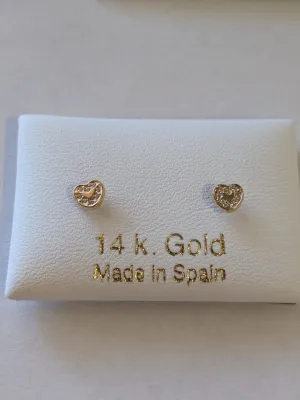 14 KT Baby CZ Heart screw back earring