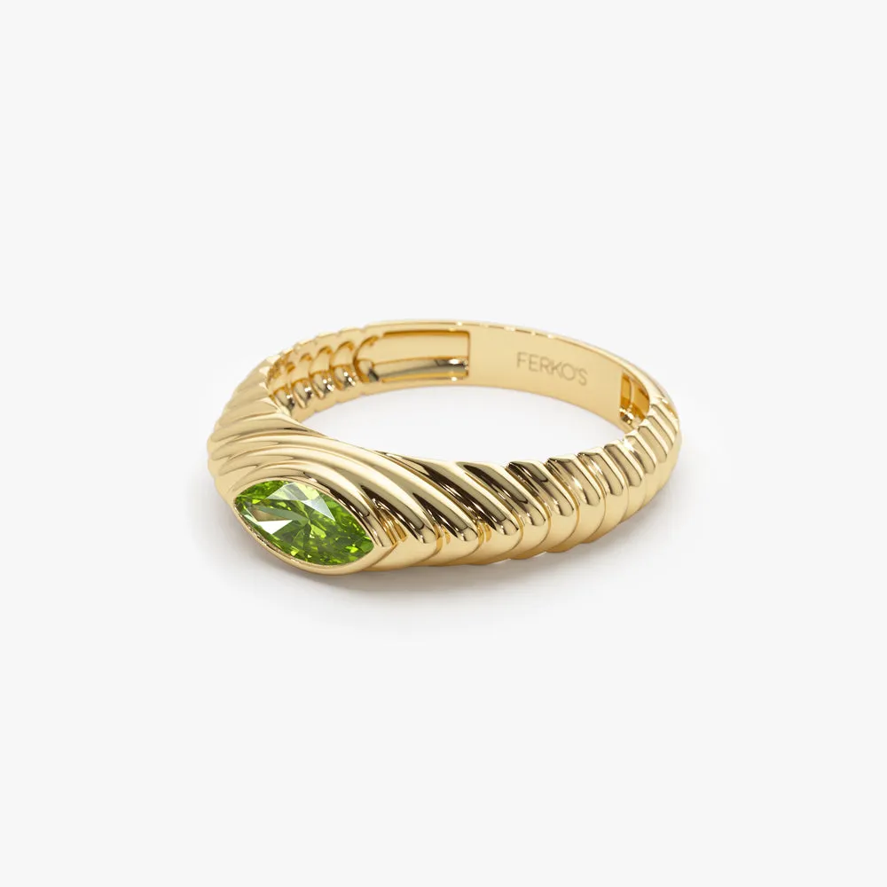 14k Marquise Shape Peridot Beveled Ring