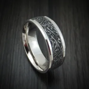 14K White Gold and Marble Design Tantalum Men's Ring