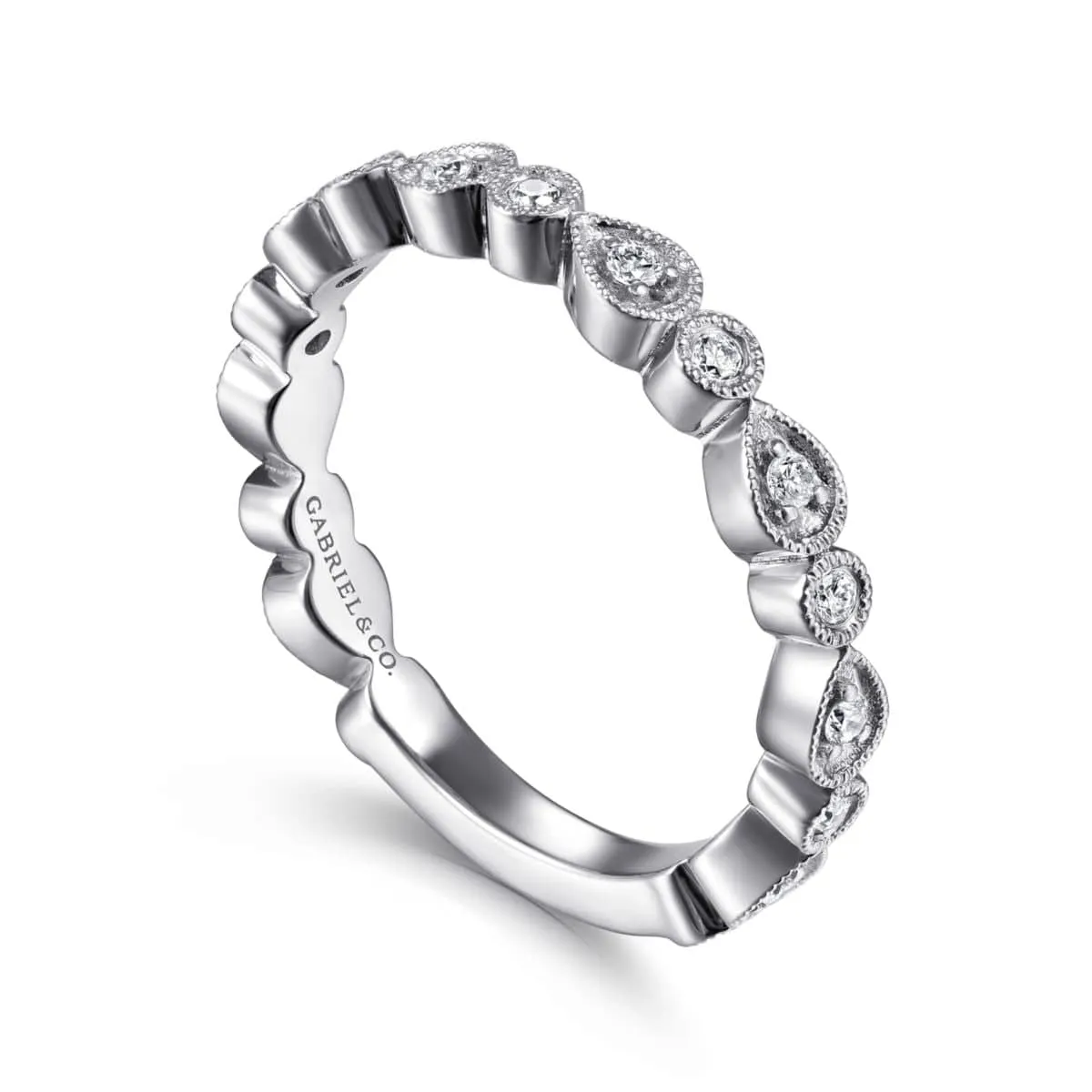 14K White Gold Pear and Round Station Stackable Diamond Ring - LR4748W45JJ