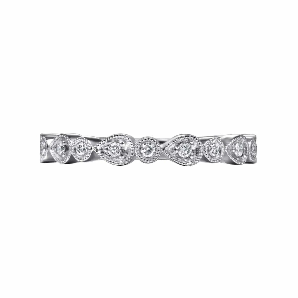 14K White Gold Pear and Round Station Stackable Diamond Ring - LR4748W45JJ