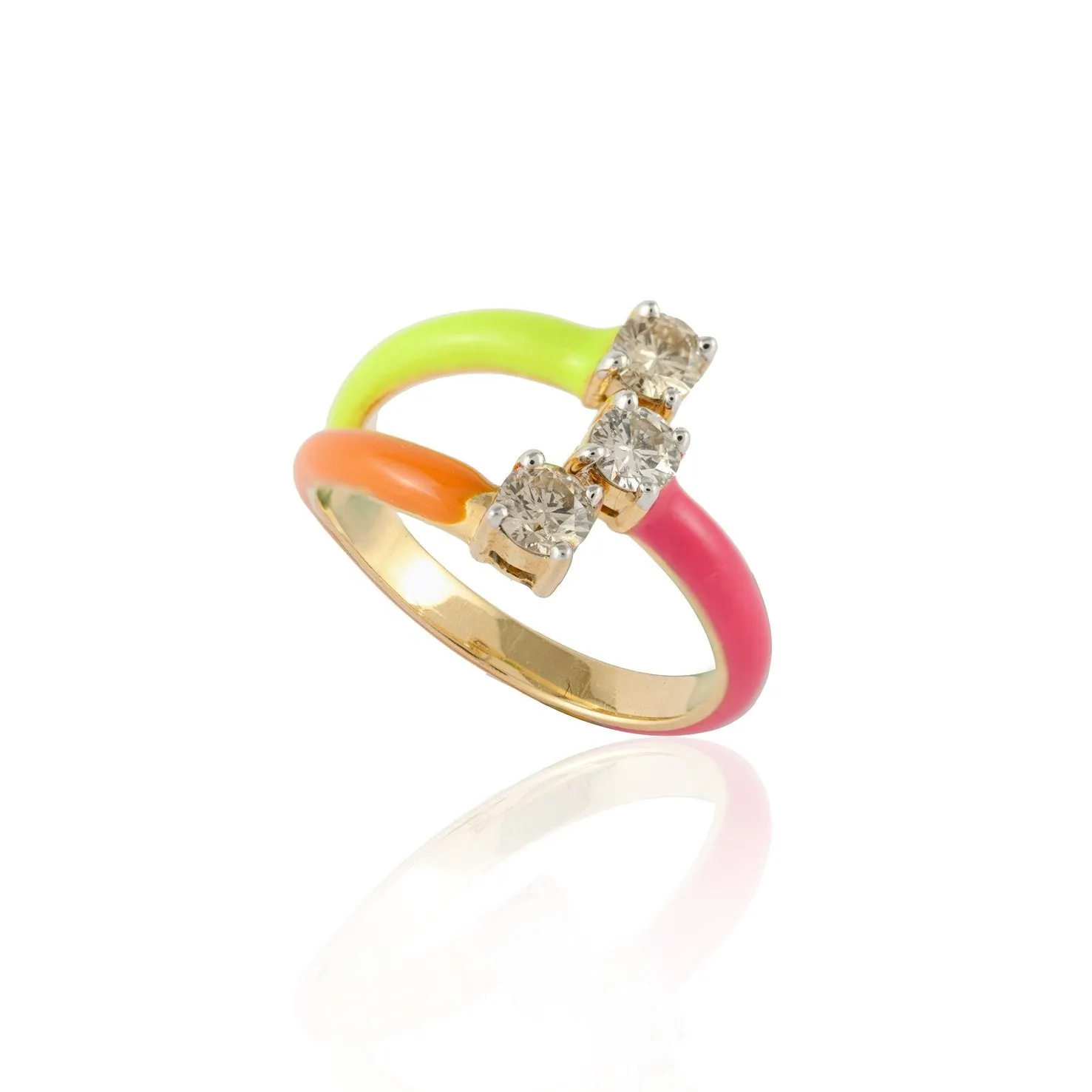 14K Yellow Gold Chunky Diamond Enamel Ring