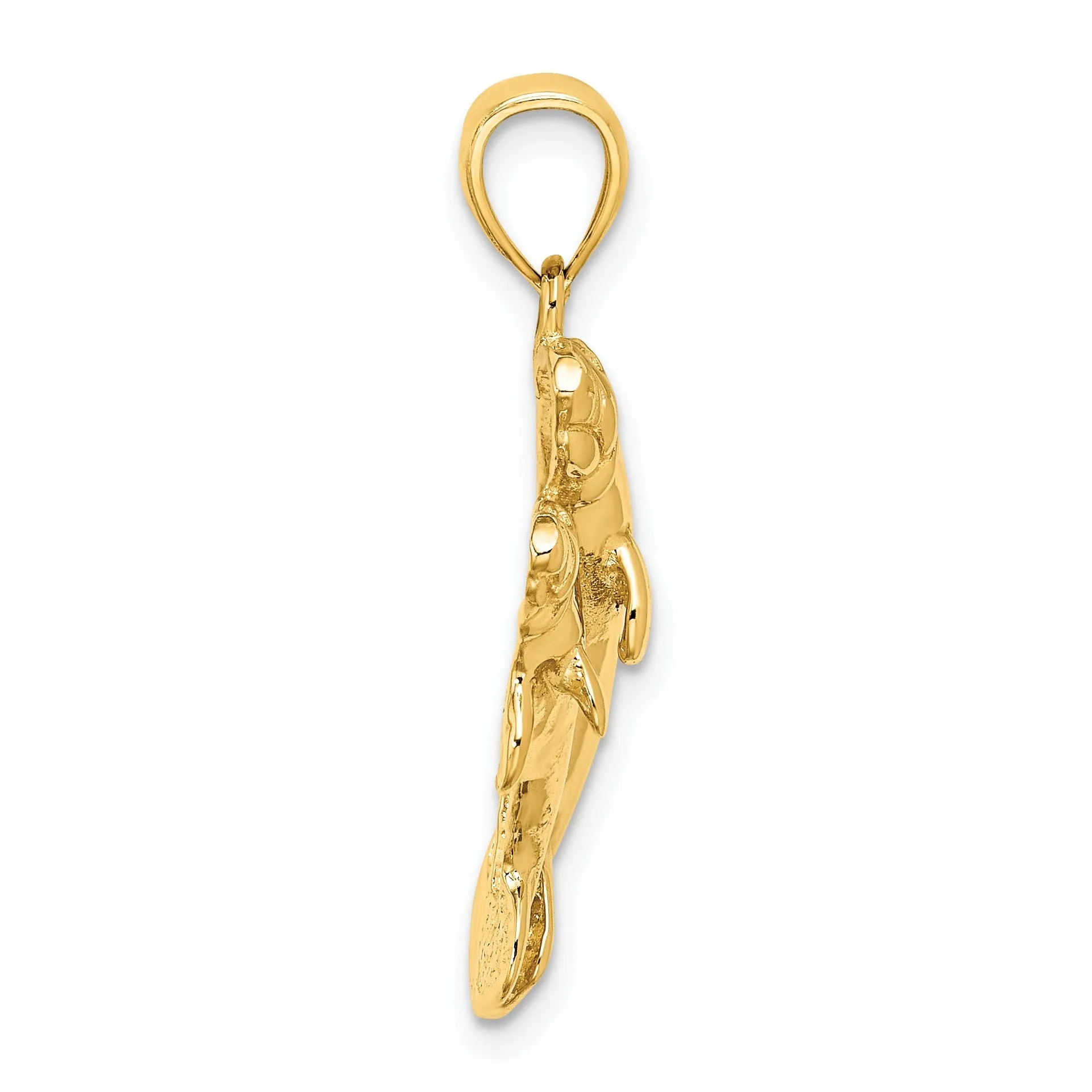 14K Yellow Gold Polished Finish 2-Dimensional Two Manatees Design Charm Pendant