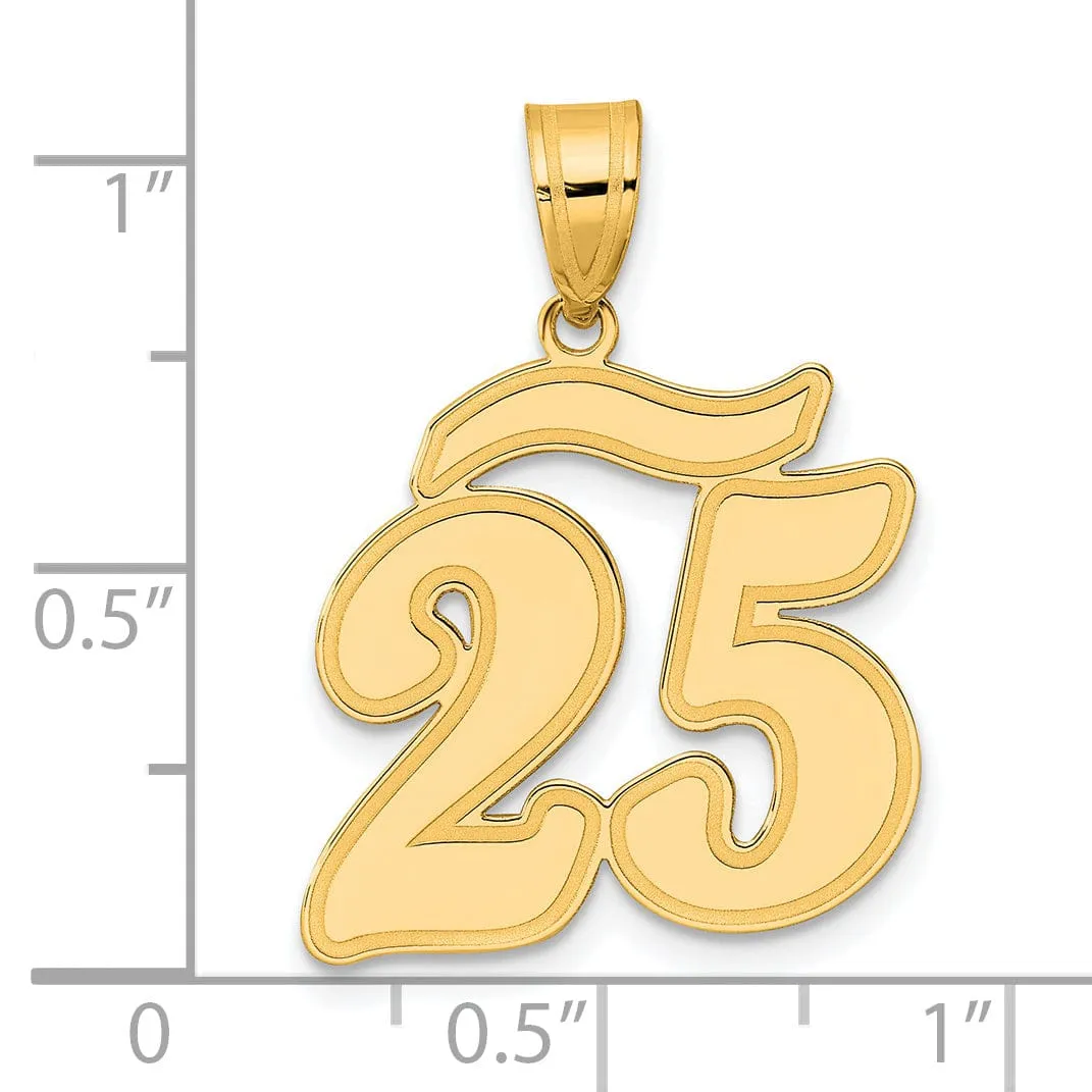 14k Yellow Gold Polished Finish Script Design Number 25 Charm Pendant