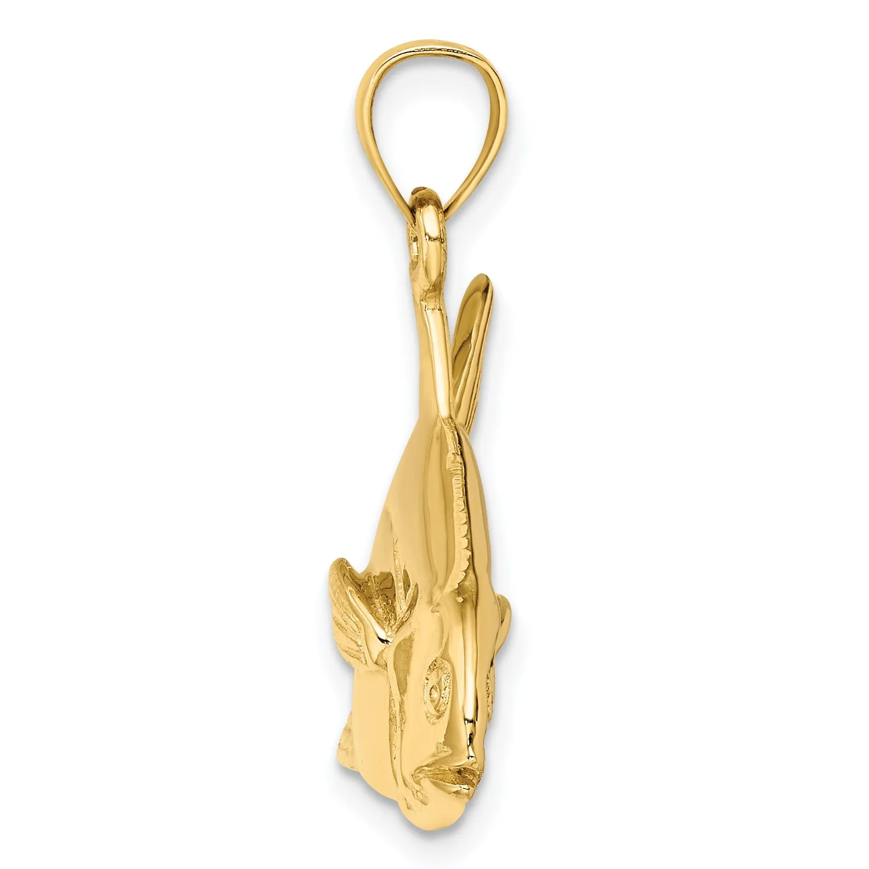 14K Yellow Gold Textured Polished Finish 3-Dimensional Pompano Fish Charm Pendant