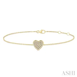 1/8 ctw Petite Heart Round Cut Diamond Fashion Bracelet in 10K Yellow Gold