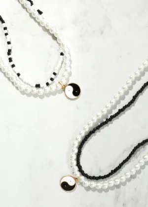 2 Layered Yin Yang Pearl & bead Necklace