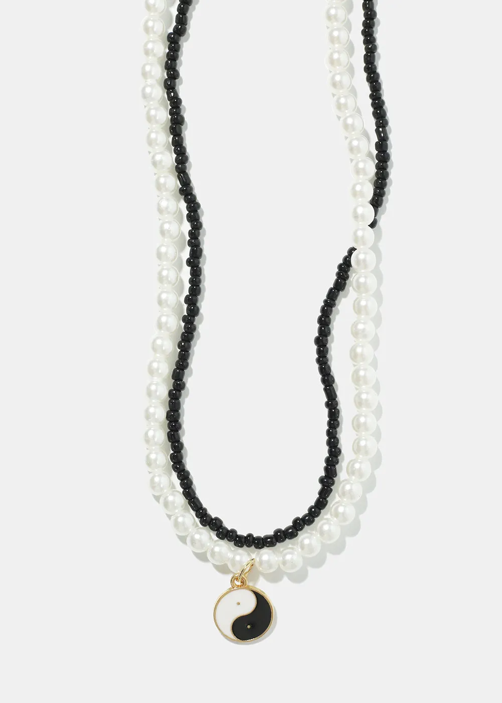 2 Layered Yin Yang Pearl & bead Necklace