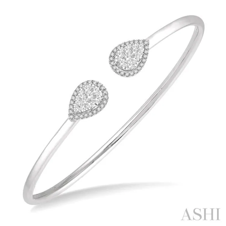 5/8 Ctw Pear Shape Lovebright Open Cuff Diamond Bangle in 14K White Gold