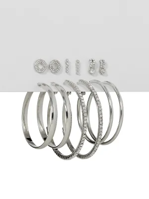 6-Piece Silvertone Post & Hoop Earring Set