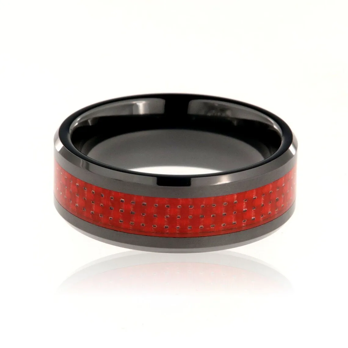 8mm Lightweight Tungsten Carbide Men's Ring With Red Carbon Fiber And Polished Finish