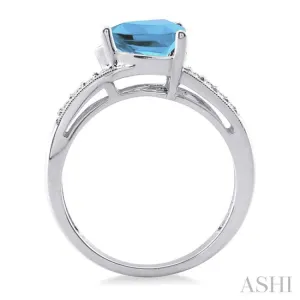 8X8mm Trillion Cut Blue Topaz and 1/20 Ctw Single Cut Diamond Ring in Sterling Silver