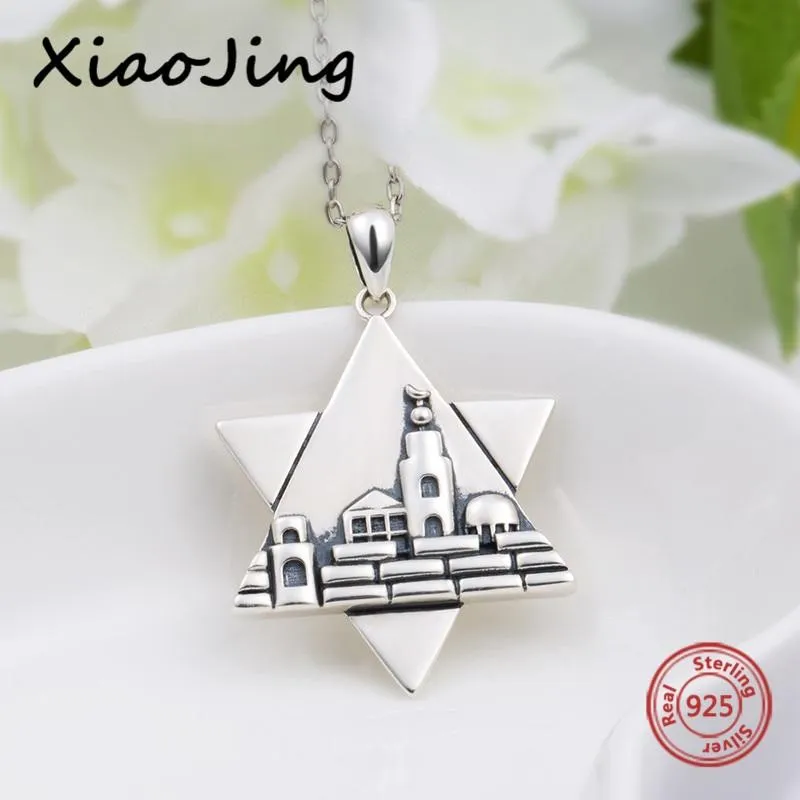 925 Sterling Silver Jerusalem Charm the Star of David Pendant Necklace with Oxidation