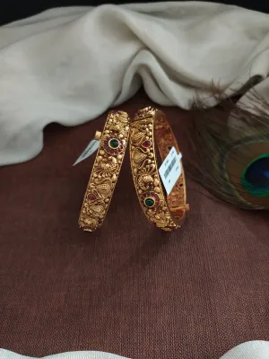 Antique Peacock Designed Screw-Type Kada Bangles