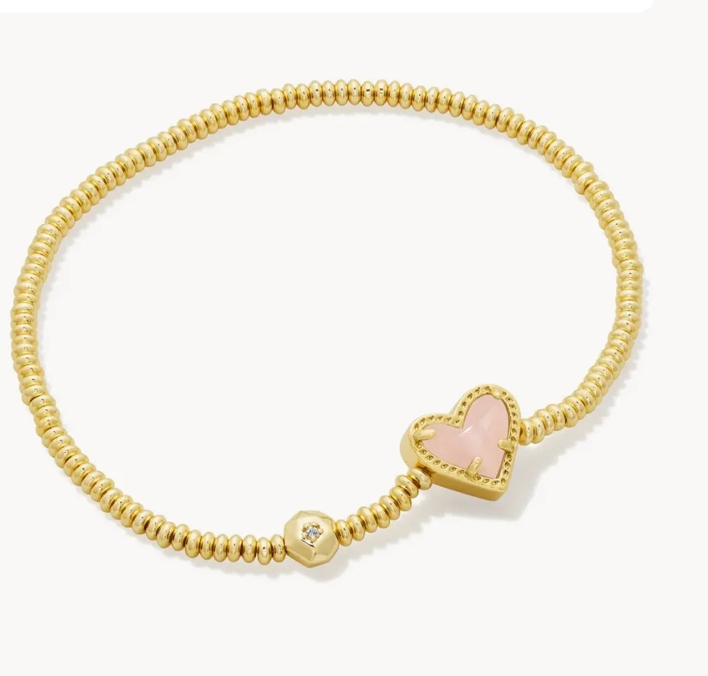 Ari Gold Heart Stretch Bracelet in Rose Quartz