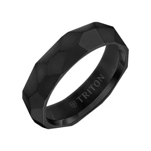 ARNOLD 6MM Black Titanium Comfort Fit Ring with Faceted Brushed Finish