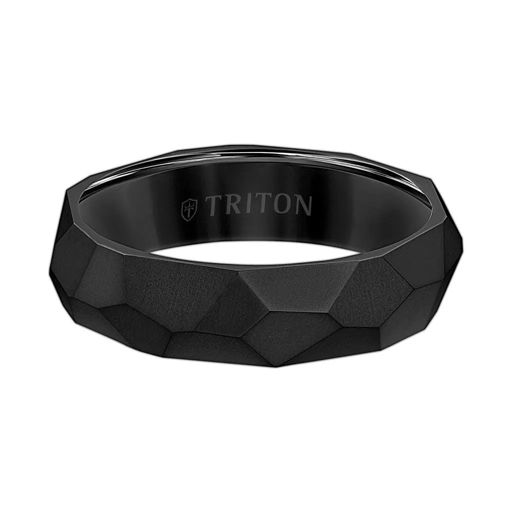 ARNOLD 6MM Black Titanium Comfort Fit Ring with Faceted Brushed Finish