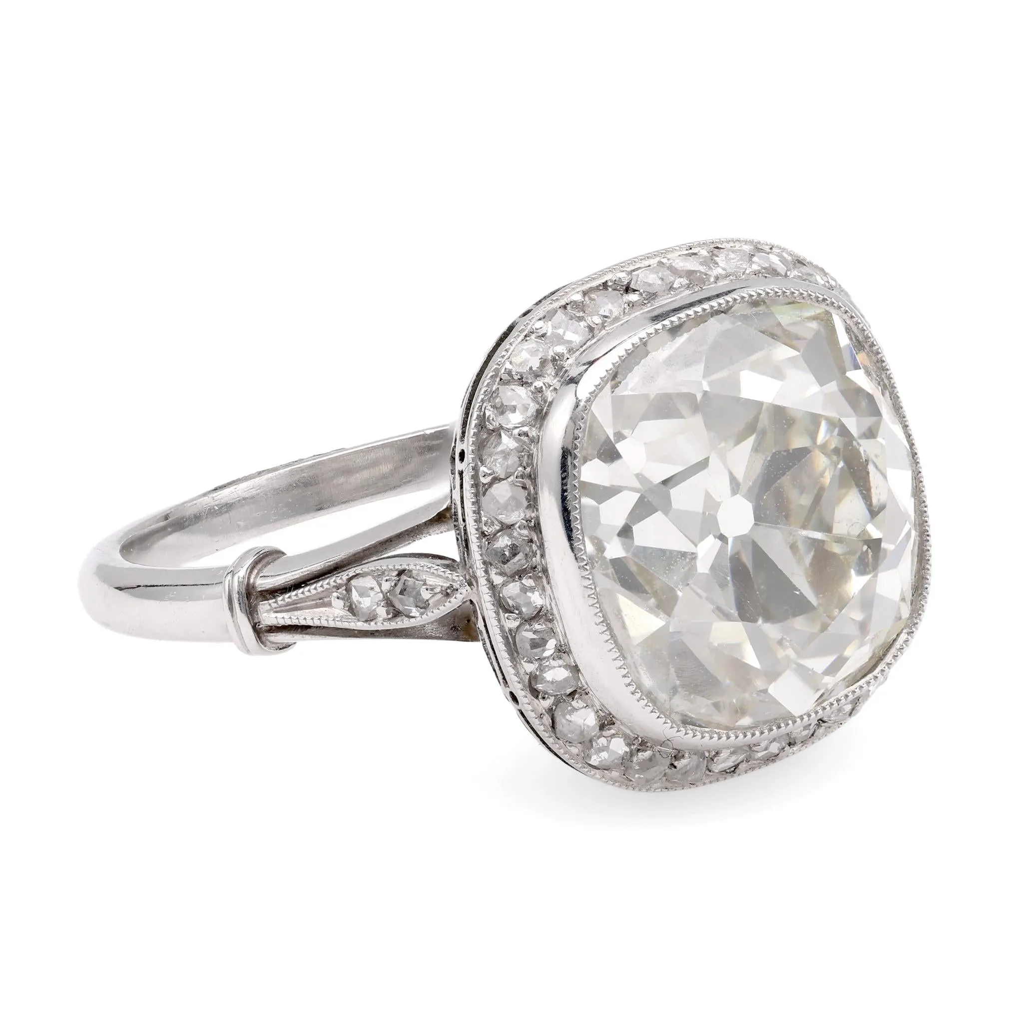 Art Deco Inspired 6 Carat Old Mine Cut Diamond Platinum Ring