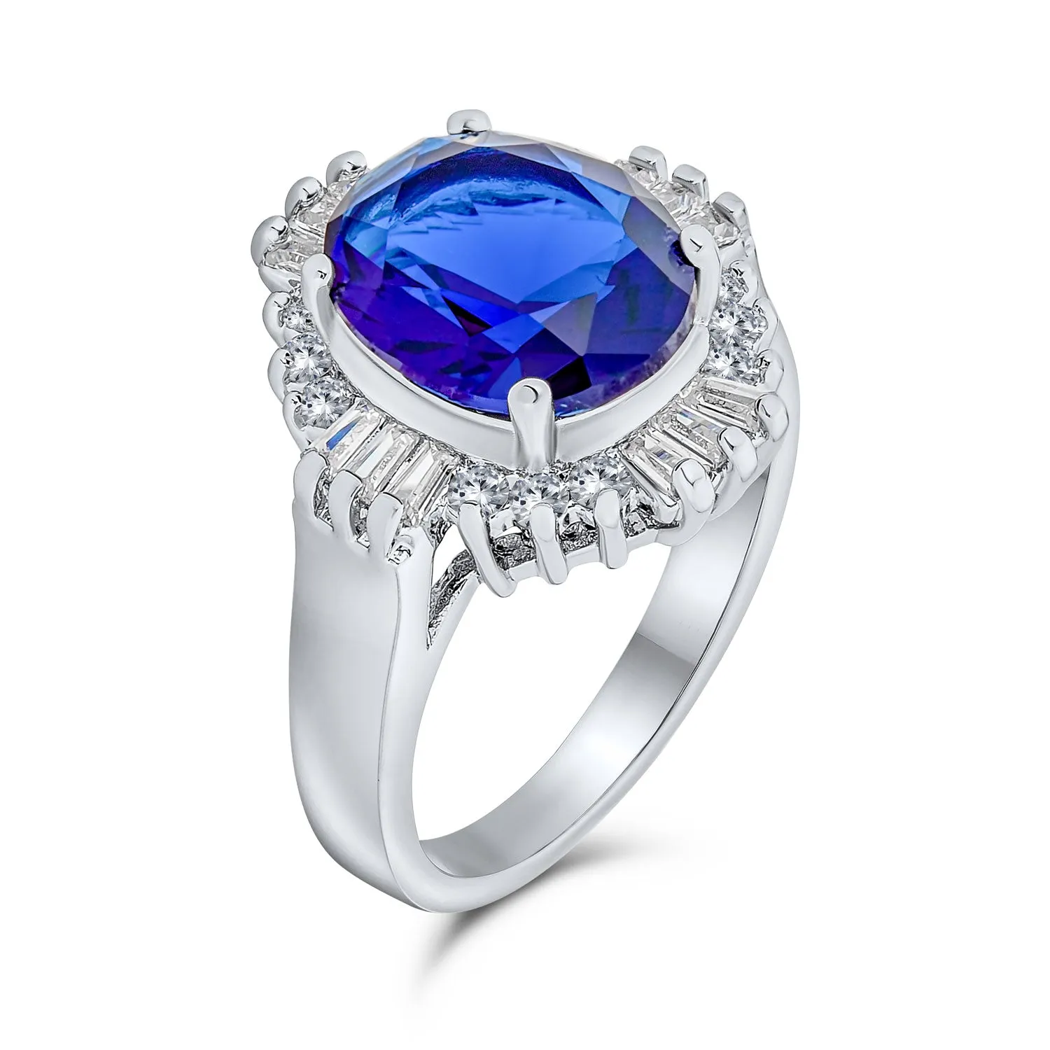 Art Deco Royal Blue Cocktail Statement Ring with CZ Simulated Sapphire