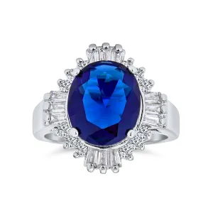 Art Deco Royal Blue Cocktail Statement Ring with CZ Simulated Sapphire