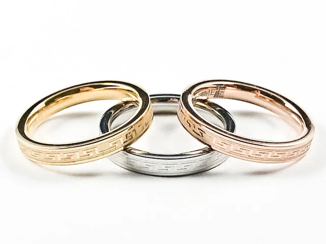 Beautiful Tri Color 3 Piece Set Greek Design Accents Eternity Steel Ring