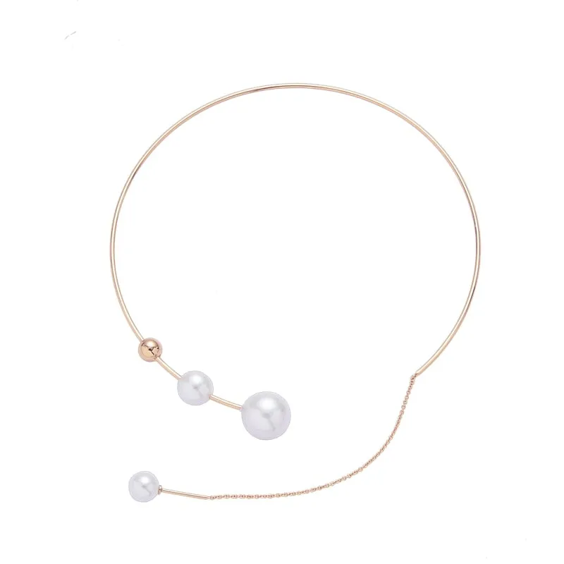 Big White Imitation Pearl Choker Necklace  Clavicle Chain Fashion Necklace