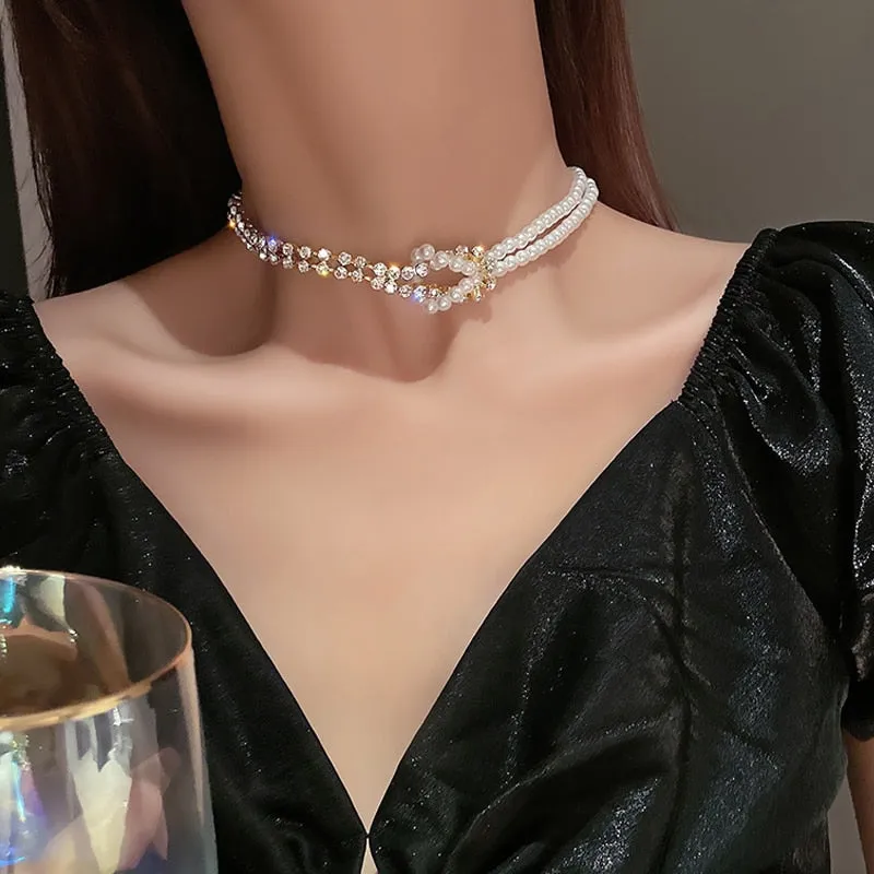 Big White Imitation Pearl Choker Necklace  Clavicle Chain Fashion Necklace