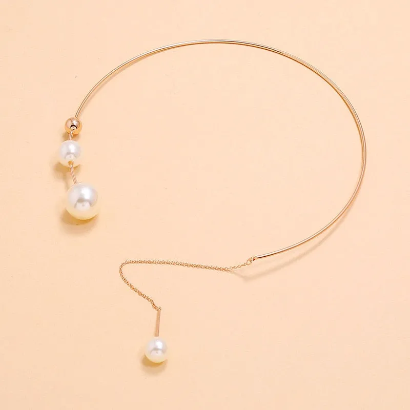 Big White Imitation Pearl Choker Necklace  Clavicle Chain Fashion Necklace