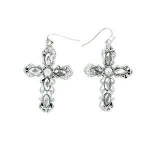 Blazin Roxx® Ladies Ornate Crystal Cross Silver Earrings