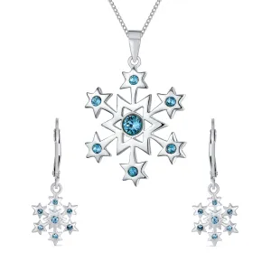 Blue Holiday Party Jewelry Set CZ Snowflake Earrings & NecklaceBrooch Pin