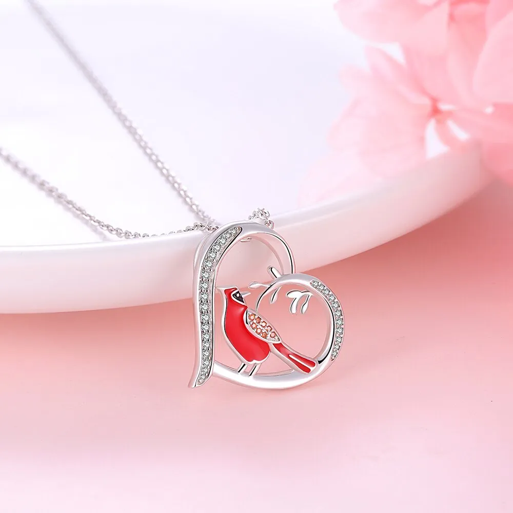 Cardinal Heart Red Bird Spiritual Memorial Dainty Inspirational 925 Sterling Silver Animal Necklaces