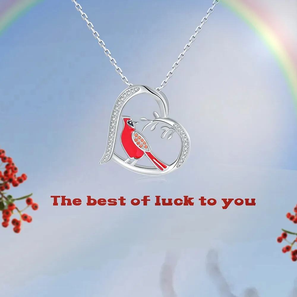 Cardinal Heart Red Bird Spiritual Memorial Dainty Inspirational 925 Sterling Silver Animal Necklaces