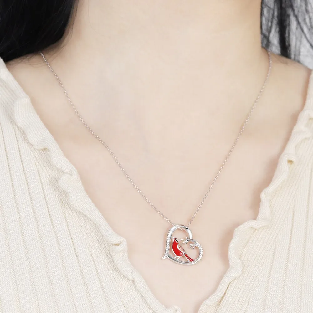 Cardinal Heart Red Bird Spiritual Memorial Dainty Inspirational 925 Sterling Silver Animal Necklaces