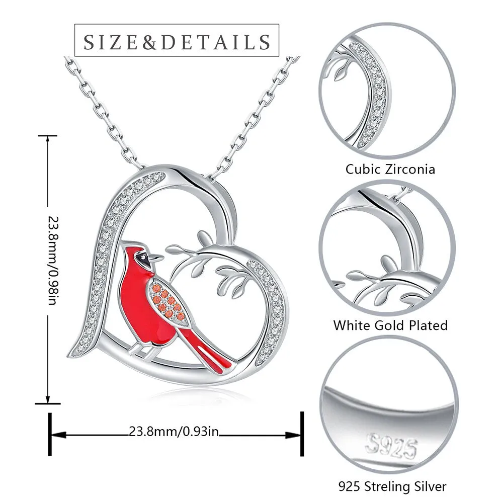 Cardinal Heart Red Bird Spiritual Memorial Dainty Inspirational 925 Sterling Silver Animal Necklaces