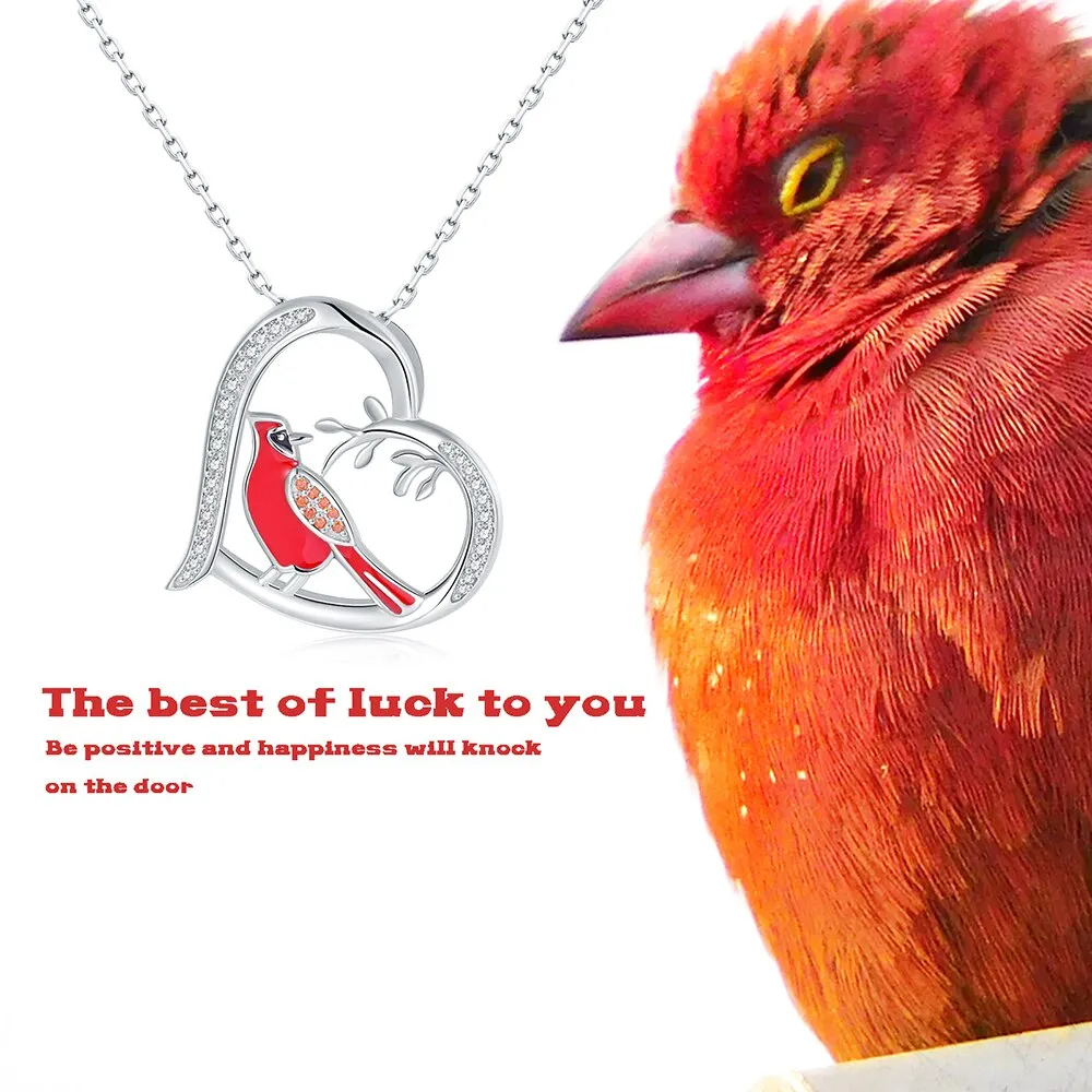 Cardinal Heart Red Bird Spiritual Memorial Dainty Inspirational 925 Sterling Silver Animal Necklaces