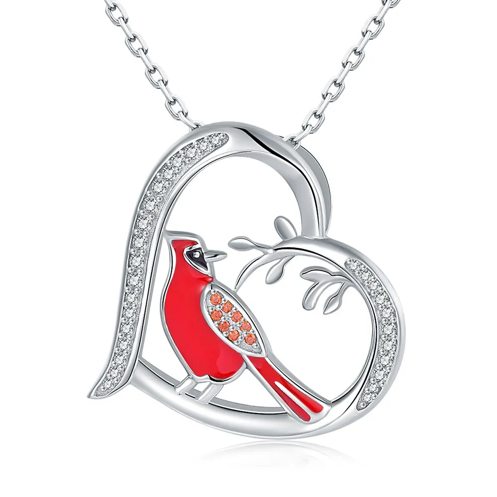 Cardinal Heart Red Bird Spiritual Memorial Dainty Inspirational 925 Sterling Silver Animal Necklaces