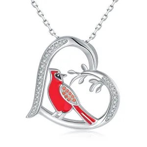 Cardinal Heart Red Bird Spiritual Memorial Dainty Inspirational 925 Sterling Silver Animal Necklaces