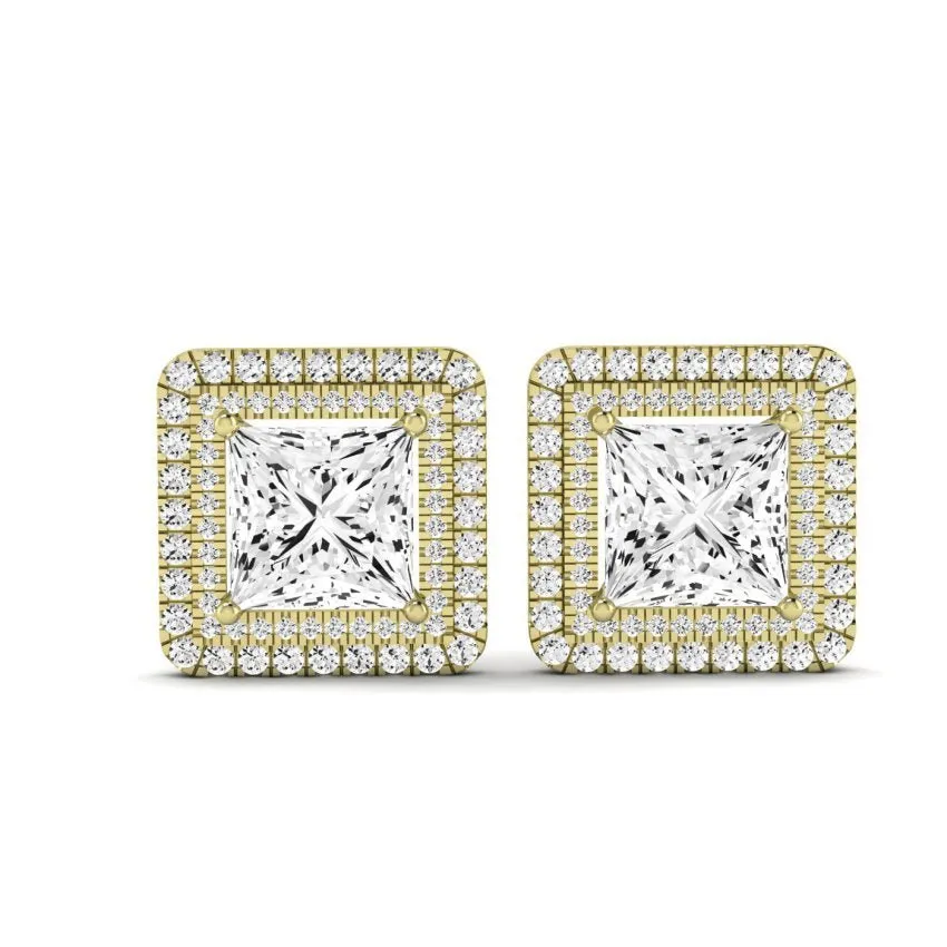 Cerise Princess Cut Lab Diamond Halo Stud Earrings