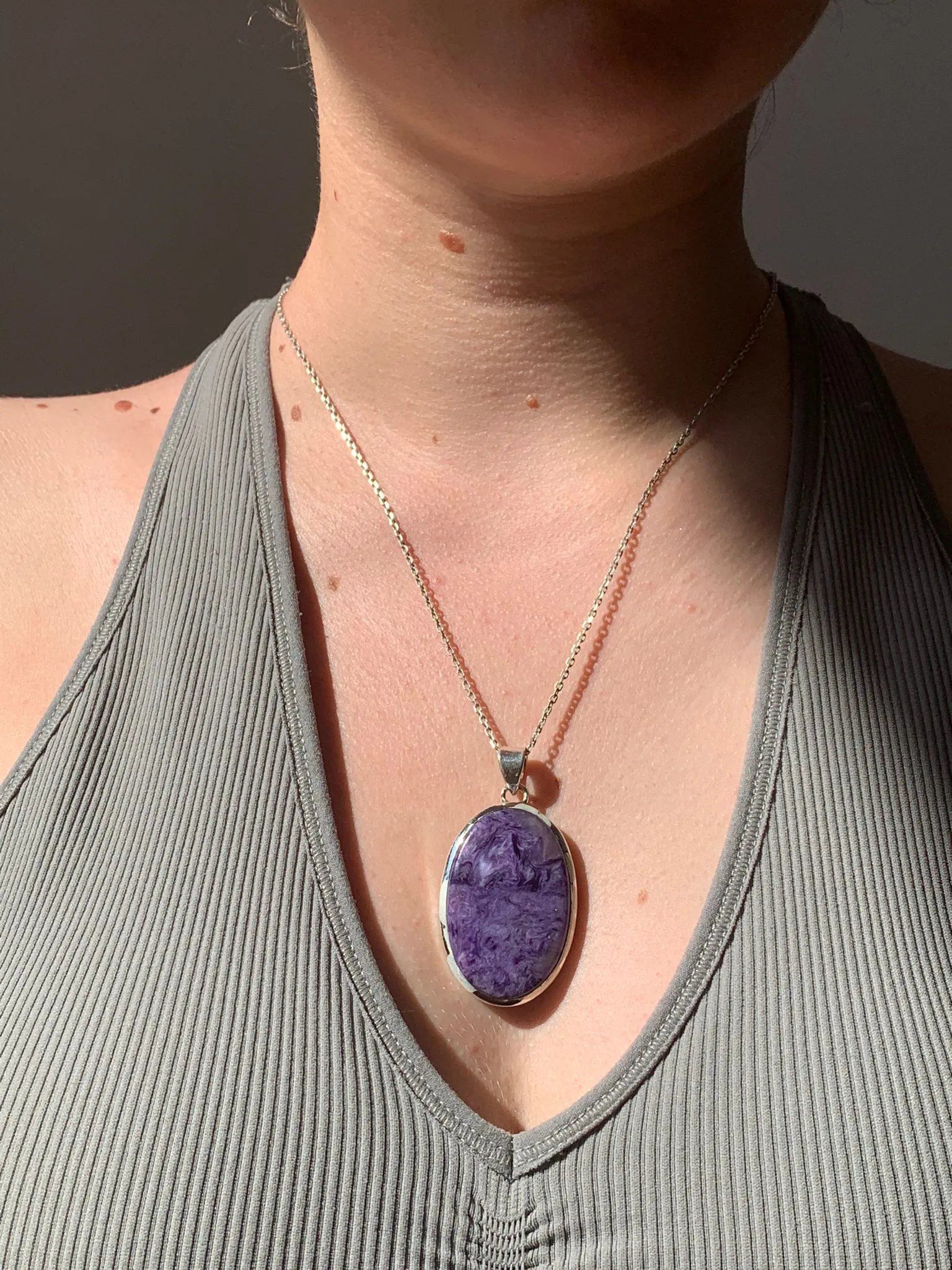 Charoite Naevia Pendant - Large Oval