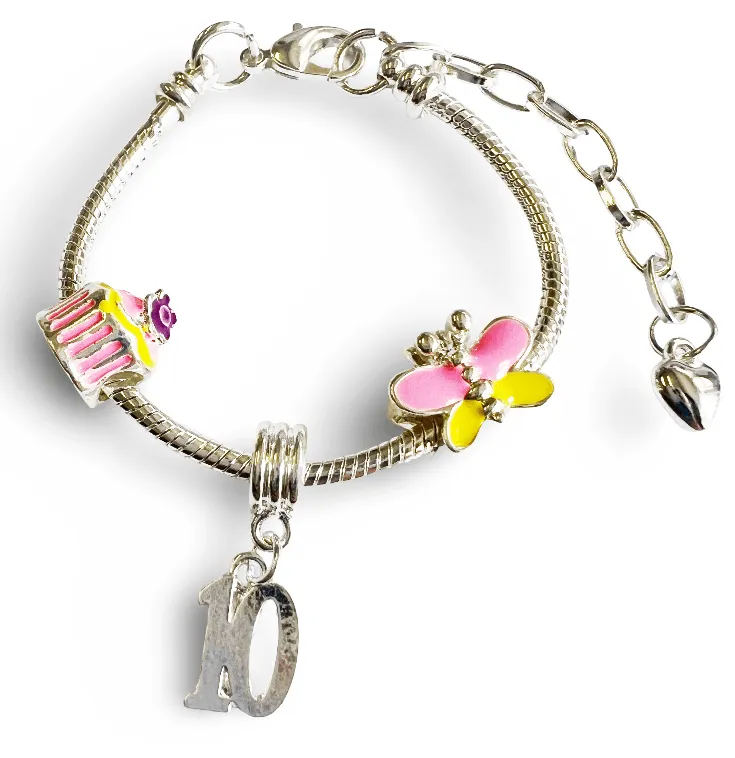 Children's Adjustable 'Happy Birthday To You - Age 10' Silver Plated Charm Bead Bracelet