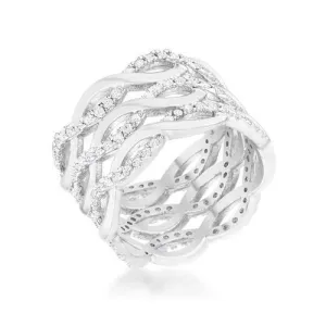 Contemporary 0.88ct CZ Rhodium Twist Wide Cocktail Ring