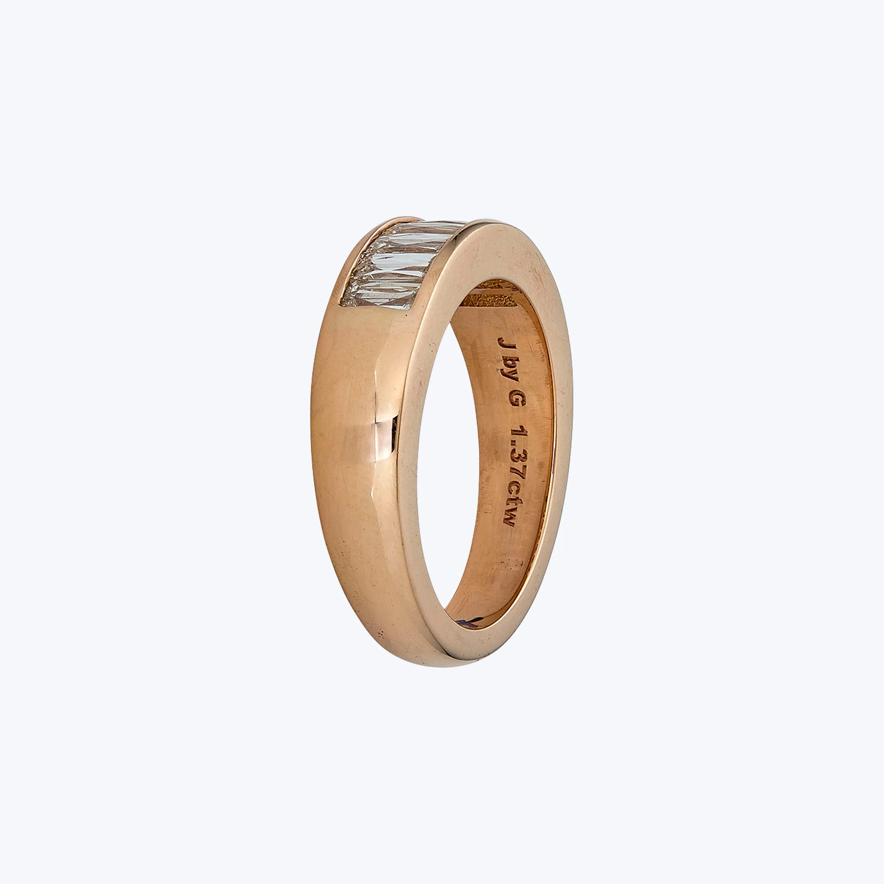 Contemporary 18K Rose Gold French Baguette Diamond Band